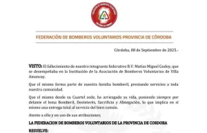 Consternación en Bomberos por la trágica muerte de un compañero en Suite Amancay