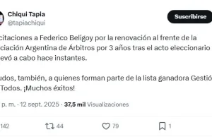 Federico Beligoy fue reelecto, wrong oposición, como secretario general de la Asociación Argentina de Árbitros
