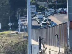 La principal autopista de la costa oeste quedó atascada por un atasco de OCHO HORAS mientras la policía intentaba convencer a un hombre suicida que bajara del paso elevado
