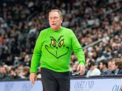 Tom Izzo aterriza en 'Naughty List' durante el juego anual de suéteres navideños entre Michigan State y Oakland