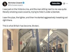 Pasajero de Hunt for Tube fue visto fumando crack bajo una manta en la Línea Victoria